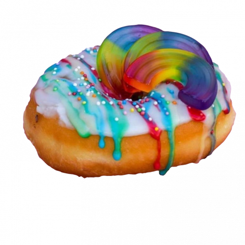 Donut mit weißer Glasur und Regenbogengarnitur